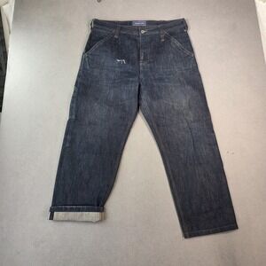 PLAC Selvedge Jeans Mens Indigo Blue Baggy Relaxed Straight Leg Fits 34x26